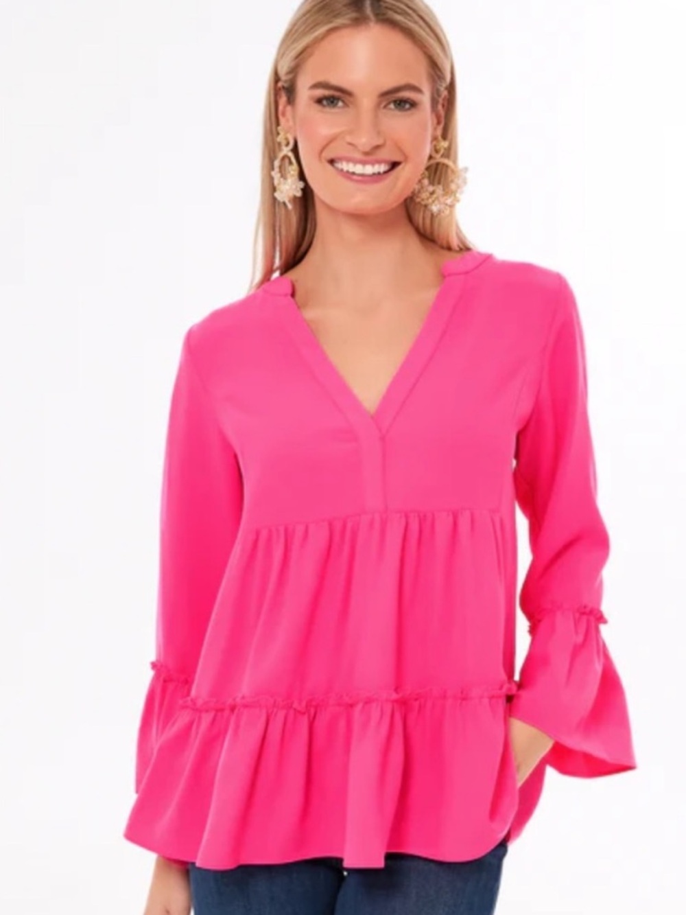 Tuckernuck Pomander Place Crepe Kenzo Hot Pink Flowy Ruffle Long Sleeve Blouse M